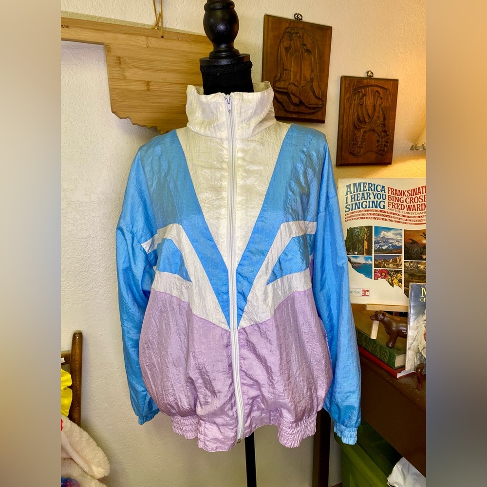 Vintage Bocoo Jacket Womens MEDIUM Pastel Colorblock Windbreaker 80s 90s Retro